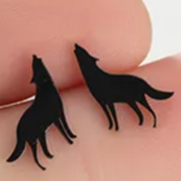 Black Stainless Steel Hypoallergenic Howling Wolf Earrings Tiny Size 12 mm - Picture 1 of 1